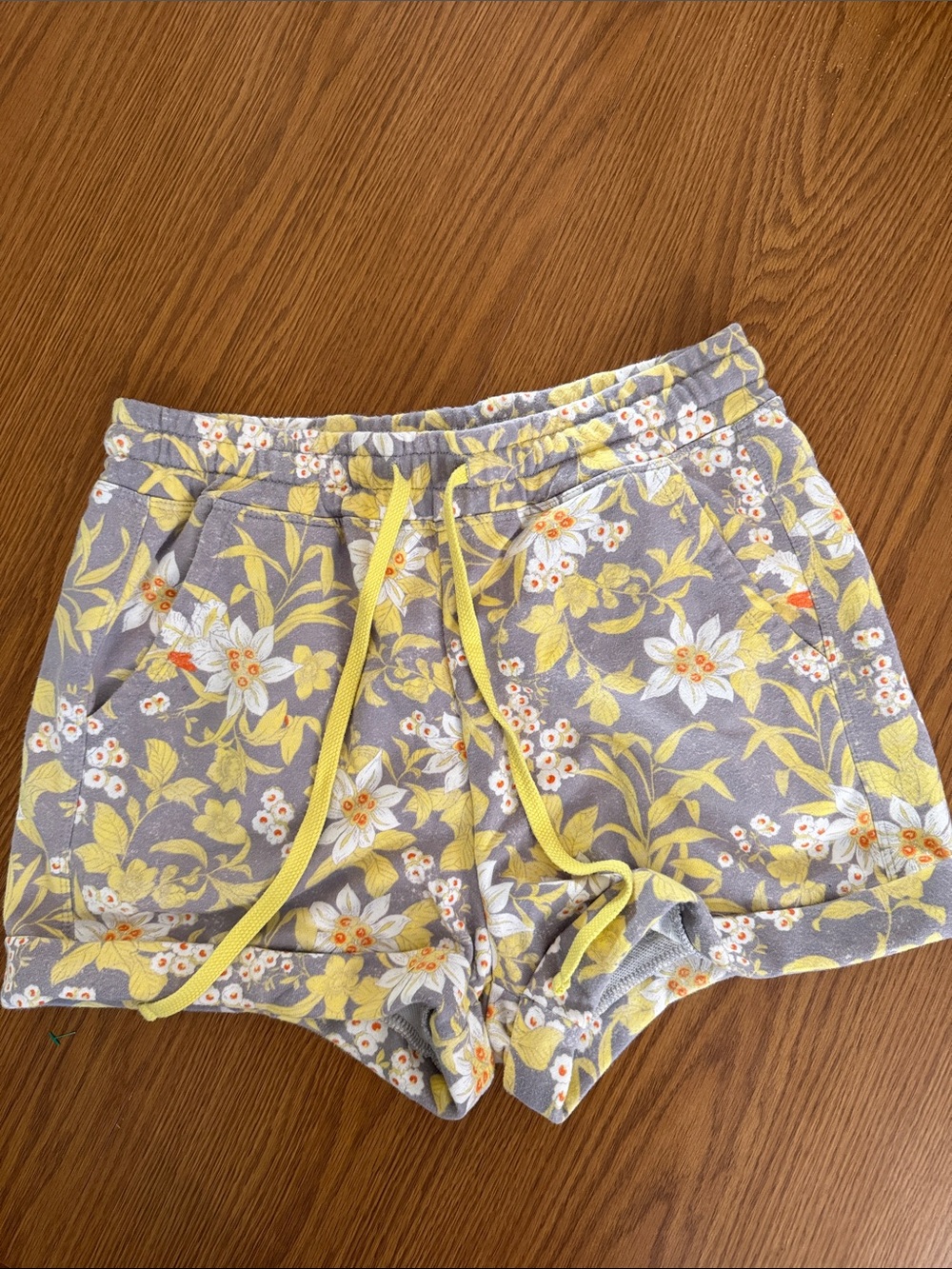 Daily Practice by Anthropologie Floral Lounge Knit Pants Small Gray Yellow GUC